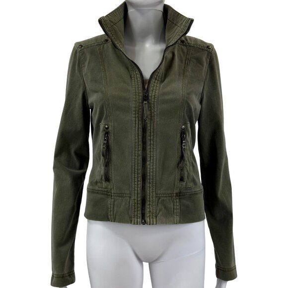 Marrakech Olive Green Moto Utility Jacket — Stretch Cotton — Size Small - Picture 2 of 7